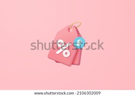 online shopping tag price 3d render vector, discount coupon of cash for future use. sales with an excellent offer 3d for shopping online, Special offer promotion on 3d price tags on pink background