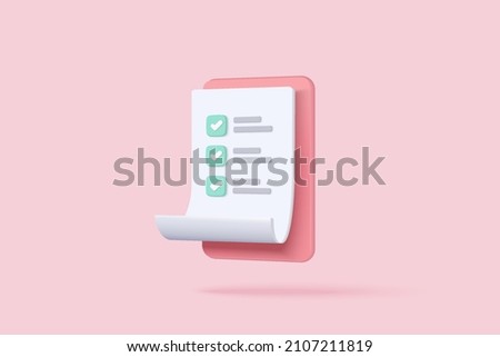 3d white clipboard task management todo check list, work project plan concept, fast checklist, posting plan on white background, productivity checklist 3d icon. 3d vector clipboard on pink background Foto d'archivio © 