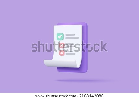 3d white clipboard task management todo check list, efficient work on project plan, level up 3d concept, assignment and exam, productivity solution icon. 3d vector render on purple background 商業照片 © 