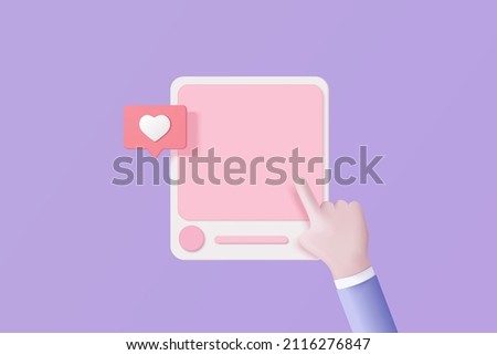 3D Social media online platform concept, online social communication on applications, Photo with with hand and love emoji icon, like and play in red bubble 3d icons. 3d vector render concept Zdjęcia stock © 