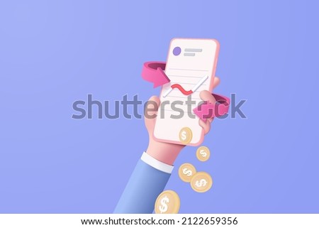 3D vector hand holding mobile isolated on pastel purple background. Hand using funding business graph on application under creative solution concept in 3D vector. 3d trading for business investment Zdjęcia stock © 