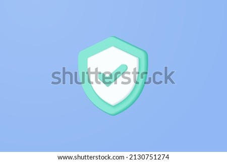 3D shield protection icon with check for online payment on blue sky background concept. 3d security safe icon. user account for 3d security with payment protection on isolated vector render background