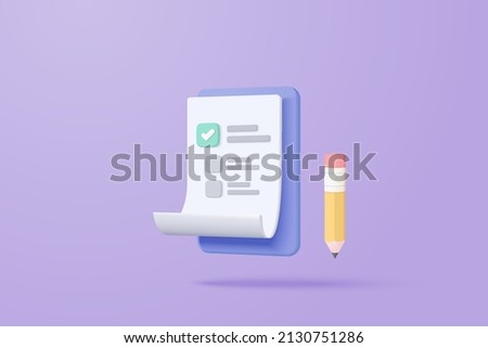 3d white clipboard task management todo check list with pencil, efficient work on project plan, progress level up concept, assignment and exam checklist icon. 3d vector render on purple background 商業照片 © 