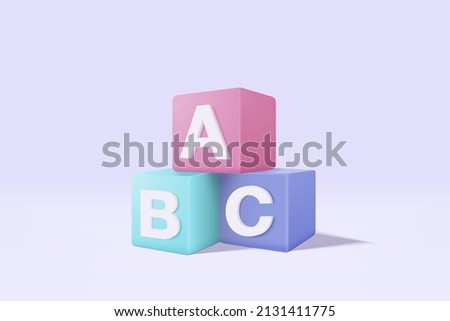 3d ABC blocks connecting jigsaw puzzle. Symbol of business teamwork and baby kid intelligence development concept, cooperation, partnership. 3d vector render isolated on pastel background