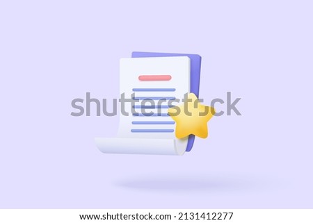 3d bookmark or favorite vector icon concept. 3d white clipboard task management todo check list. Reading mark star symbol on website. love content for note book. 3d vector render isolate on background