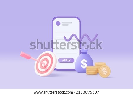 3D trading on smartphone isolated on purple background. Using funding business graph on application under creative solution concept in 3D vector. 3d trading for business investment to make money Zdjęcia stock © 