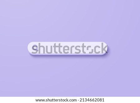 3D minimal search bar or magnifying glass in blank search bar on purple background. Search bar design element on web browser. 3d vector magnifier render for UI illustration in pastel background