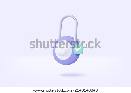 3D padlock for password secure online on white background. Closed padlock sign. Cyber security digital data protection minimal concept. 3d security protection on isolated vector render illustration