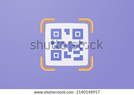 3d qr code scanning for online shopping concept, shopping special offer promotion and marketing of the smartphone. Qr code scan verification website. 3d vector render isolated purple pastel background Foto d'archivio © 