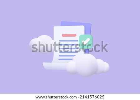 3d white clipboard task management todo check list, efficient work on project plan, fast progress, level up concept, assignment and exam, document in cloud icon. 3d vector render on cloud background