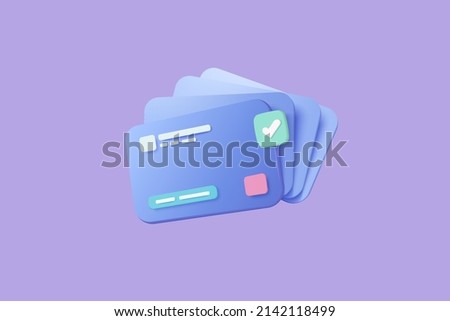 3D credit card money financial security for online shopping, online payment credit card with payment protection concept. 3d rendering for business finance, shopping on e-commerce for secure concept