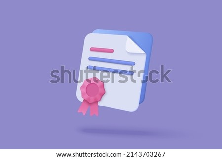 3d certificate or diploma icon with stamp and ribbon bow. White clipboard task management todo check list, work on project plan. 3d certification license vector render for education and business 