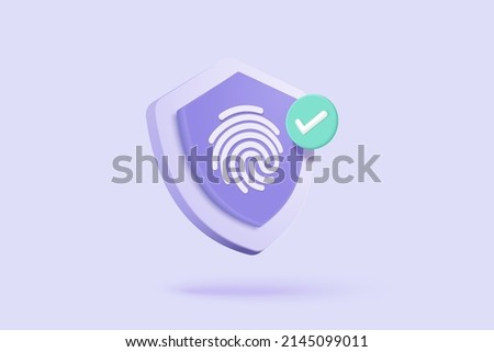 3d fingerprint cyber secure icon. Digital security authentication concept. 3d finger print scan for authorization, identity. 3d fingerprint scanning sign vector render illustration on background