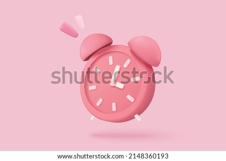 3d alarm clock on pastel pink background. 3d Pink watch icon minimal design concept of sleeping timer. 3d clock icon vector rendering in isolated pink background