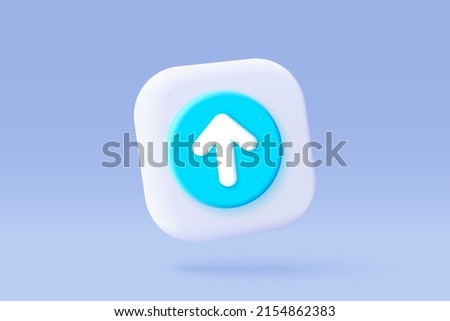 3d icon upload data to cloud computing concept for file sharing and data transfer system. Upload to server with white up arrow use for mobile app, website. 3D vector with shadow render illustration