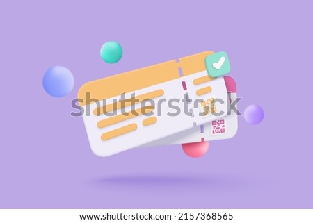 3D airline boarding pass ticket, ready for tourism and travel planning a summer vacation concept. 3d Ticket coupon travel, booking service. 3d vector passenger airplane ticket render illustration