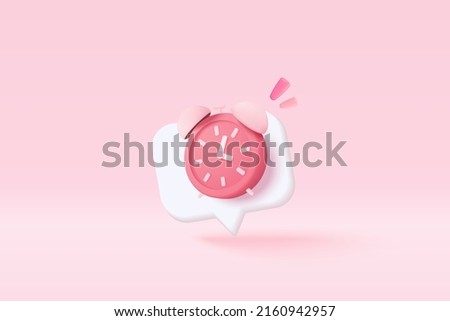 3d alarm clock on pastel pink background. Pink watch minimal design concept of time alarm. 3d clock vector rendering in isolated pink background