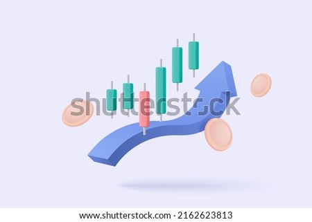 3d stock trading for successful idea. Excellent investing business and banking management. Investment management with 3d money coin and graph concept. 3D icon stock finance vector render illustration