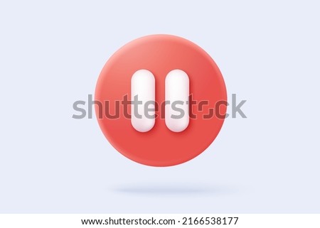 3d social media pause video in background. Red round play button for 3d pause multimedia with colorful concept of video, audio playback. 3d media player pause button icon rendering vector illustration