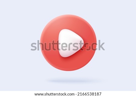 3d social media play video in background. 3d red round play button for start multimedia player concept of video, audio playback. 3d multimedia player button icon rendering vector illustration