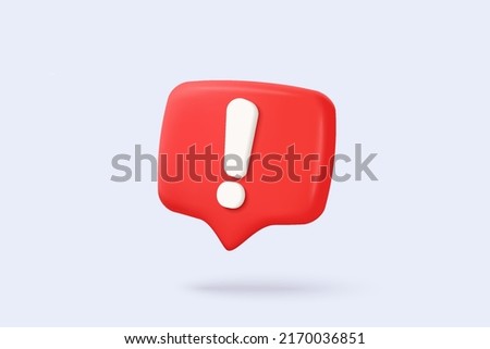 3d red danger attention bell or red emergency notifications alert on rescue warning 3d icon. alert important for security urgency concept. 3d security warning urgent icon vector render illustration