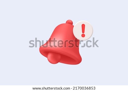 3d red danger attention bell or emergency notifications alert on rescue warning in background. Bell 3d alert important for security urgency concept. 3d warning urgent icon vector render illustration