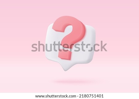 3d question mark icon sign or ask FAQ and QA answer solution information. Have a question, question answer sign or problem with cartoon 3d style concept. 3d faq icon vector rendering illustration Stockfoto © 