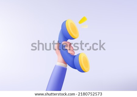 3d minimal call center phone in holding hand. Talking with service support hotline, 3d call center icon concept. 3d vector icon render telephone for contact customer illustration isolated background