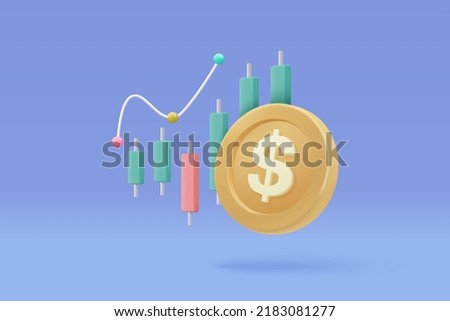 3D money coin saving and trading concept. 3d bundles cash and coins exchange with finance business concept, earning funding investment. 3d vector icon trading for investment render illustration