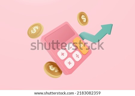 3d minimal calculator vector render concept of financial management. calculating financial risk planning, calculator with coins stack and arrow graph with 3d vector concept on pastel background