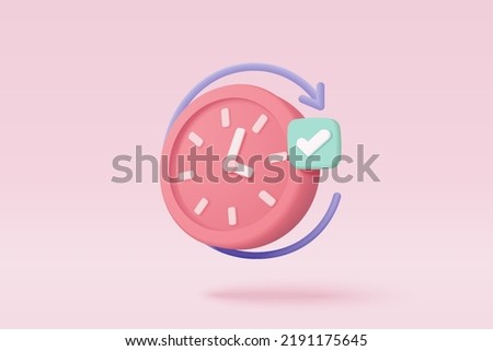 3d alarm clock icon for succress delivery concept. 3d time watch minimal for manage concept of time, service and support around clock. 3d time manage icon vector rendering illustration