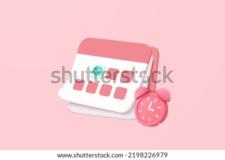 3d calendar marked date and time for reminder day. Calendar with todo list for schedule appointment, event day and time, calendar planning 3d concept. 3d alarm icon vector render illustration