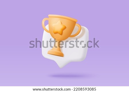 3d celebrate winners with golden cup, prize winners stars in bubble. Award ceremony 3d concept on pedestal with cartoon style. 3d trophy congratulations icon vector render illustration