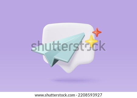 3d paper plane mail icon for send new message. Minimal email sent letter to social media online marketing. Subscribe to newsletter. 3d plane flight icon vector rendering illustration