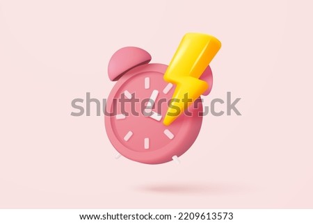 3D thunder bolt icons with fast coupon for sales and shopping online purchases. 3d thunderbolt energy, flash lightning on time alert for coupon. 3d clock reminder icon vector render illustration