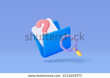 3D document list with question mark icon. paper document sheet missing with speech bubble question sign or ask FAQ and QA answer solution 3d concept. 3d document faq icon vector render illustration