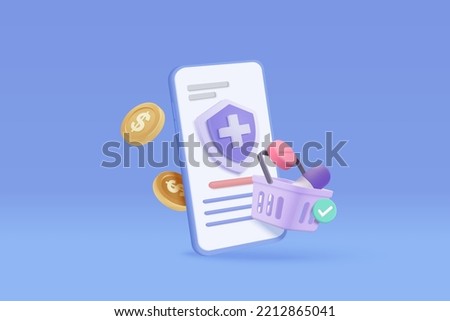 3d online pharmacy with first aid kit and medical equipment. 3d medicine ordering mobile and payment with money concept of healthcare. 3d medical drug store online icon vector render illustration