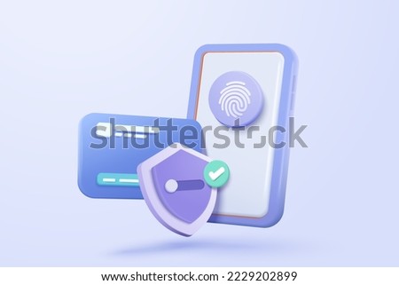 3D credit card money financial security for online shopping, online payment with payment protection. shopping online with 3d mobile phone password security. 3d finance vector icon render illustration