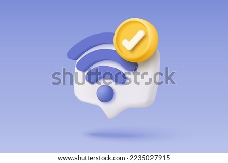 3d wireless connection icon and sharing network on laptop internet. Hotspot access point for digital wifi on laptop. Broadcasting area with 3d WiFi. 3d wireless icon rendering vector illustration