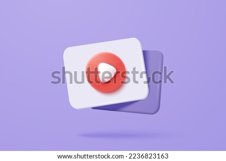 3d social media play video minimal icon. Red round play button for start multimedia with colorful 3d concept of video, audio playback. 3d music media player button icon rendering vector illustration