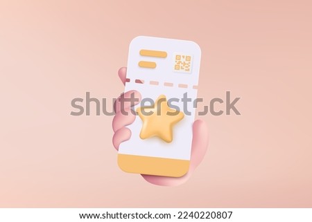 3D cinema movie coupon ticket in holding hand, ready for watch movie in theatre. 3d Media film for entertainment, booking ticket order service. 3d vector cinema coupon icon render illustration