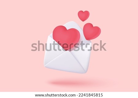 3d mail envelope icon with red heart notification new message. Minimal email letter with pop up speech icon. Happy valentine day message in love concept. 3d envelope vector icon render illustration