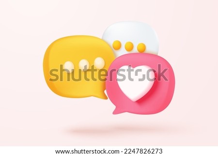 3D social media online platform, online social communication on notification, Photo frame with heart and love emoji 3d icon, like and play in red bubble icons. 3d heart icon vector render concept