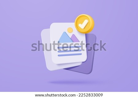 3D media data with video and photo gallery icon. Searching image and video files in database. 3d Document management, document form, compound docs. 3d article file icon vector render illustration