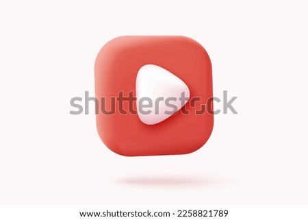 3d social media play video in background. Red round play button for start multimedia 3d concept of video, audio playback, movie tv icon. 3d media player button icon rendering vector illustration