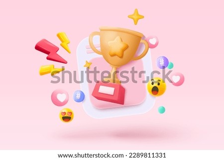 3d icon winners prize with golden cup, gold winners stars for rewards ceremony. 3d Award ceremony first and second and third on podium. 3d trophy star cartoon icon vector render isolated on background