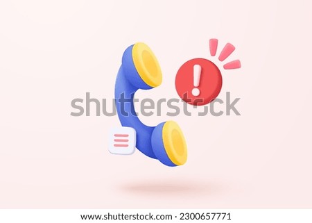 3d call phone and fail notice alert. Talk with telephone service hotline, Question 3d icon or ask FAQ and QA answer, telephone for contact customer. 3d call center vector  icon render illustration