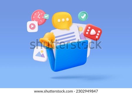 3d document folder for management multimedia file, document work on project plan. 3d Image and video document elements folder icon. 3d folder office file icon vector picture render illustration