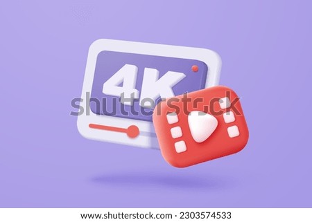 3d social media with 4k live streaming and emotion on frame. Social media online play video for make money passive income 3d concept. 4k icon 3d live entertainment vector render illustration
