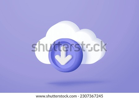 3d download multimedia file document from cloud management. download image and video content digital file. App with data transfer notification icon. 3d cloud storage icon vector render illustration